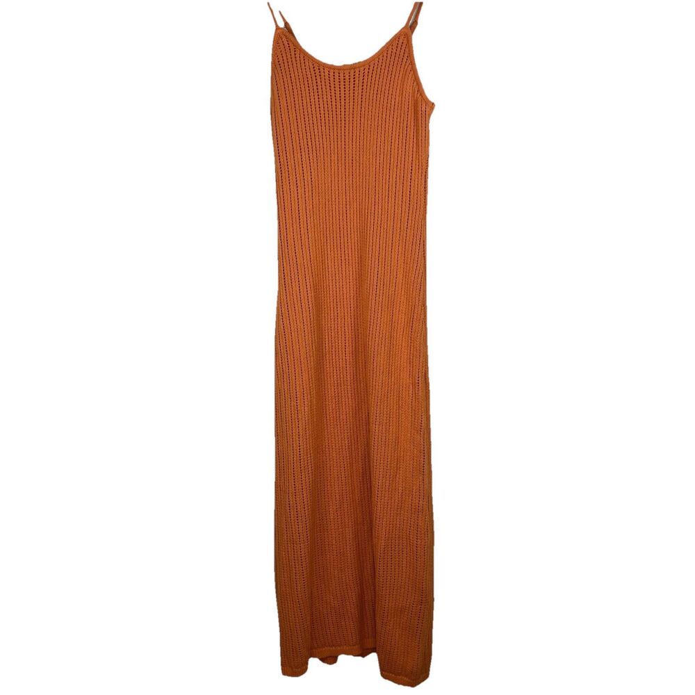 Orange Sleeveless Spaghetti Strap Slip Maxi Dress